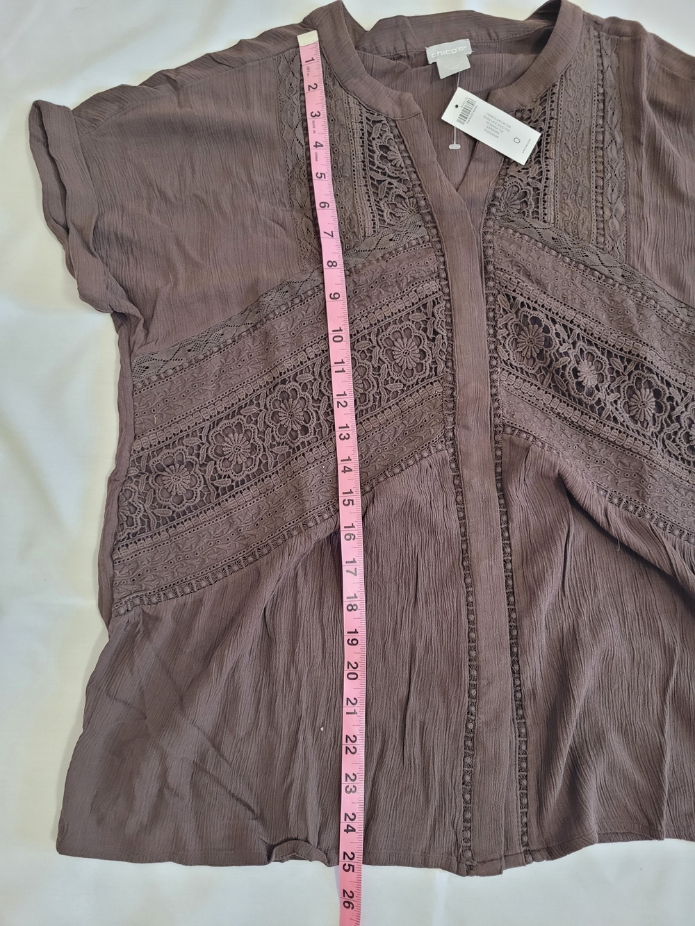 BNWT Chico's Women's Brown Lace Short Sleeve Blouse Size 0 - Picture 5 of 6